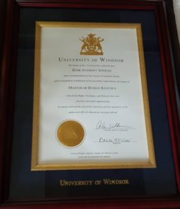 Master's Degree in Human Kinetics from the University of Windsor